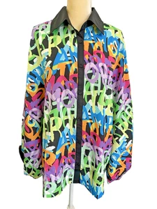 LIVE 4 TRUTH Oversized Blouse Balloon Sleeves Medium Tossed Letters - Picture 1 of 5