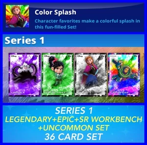 JUEGO DE 36 CARTAS COLOR SPLASH S1 LEGENDARIO+EPIC+SR CRAFT+UC-TOPPS DISNEY COLLECT - Imagen 1 de 1