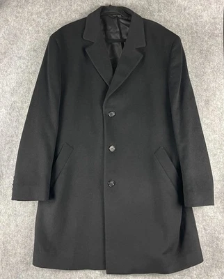 Jos A Bank Overcoat Mens 44R Black Wool Camelhair Silk Classic Long Coat Classic - Image 1 of 4