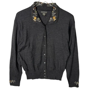Banana Republic Vintage Collared Sweater Cardigan Embroidered Beaded 90s Large - Picture 1 of 10