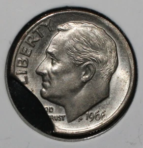1966 Roosevelt Clad Dime Clipping Error - 06928 - Bild 1 von 2