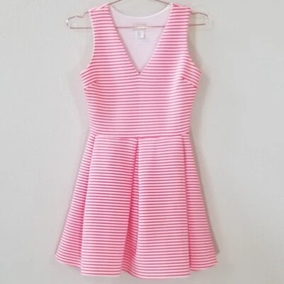 Nuevo LOVE...ADY M Vestido Plisado Rosa Blanco Rayas Cuello en V Sin Mangas para Mujer Foto 1 de 4