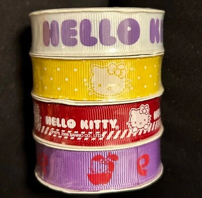 NEW Hello Kitty Grosgrain Ribbon, 4 piece, assorted patterns, 36x.63 inches each - Image 1 of 4