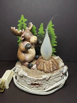 Moose with Trees Table Lamp Forest with Flickering flame lightbulb - Image 1 of 2
