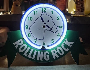 Vintage Rolling Rock Neon Bar Clock, Latrobe Brewing Co. 1997 - Picture 1 of 7