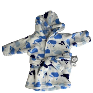 Luvable Friends white and Blue Fleece Hooded Bathrobe, Whale - Picture 1 of 6