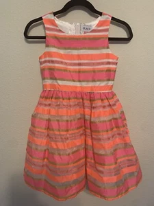 Little Girls Children’s Place Sleeveless Striped Dress Orange Pink Gold Size 10 - Picture 1 of 2