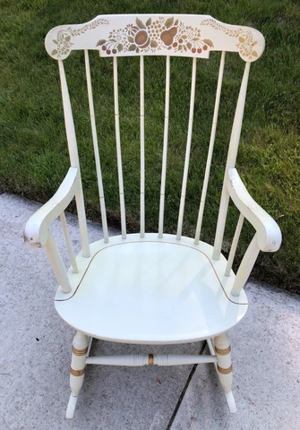 Nichols & Stone Vintage White Stenciled Rocking Chair Rocker Solid Wood Quality Cover