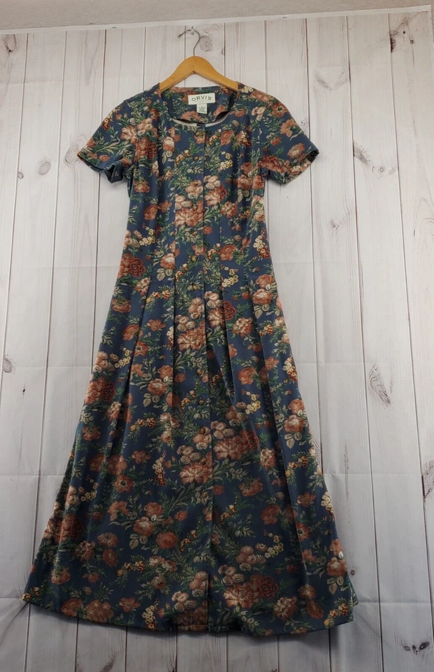 Orvis Dress Women 6 Shift Multicolor Floral Button Front Midi Vintage Modest - Image 1 of 4