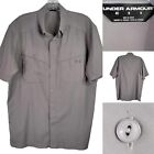 Under Armour UA Shirt Men&#39;s Medium Gray Vented Short Sleeve Button Up Golf