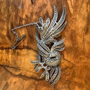 Vintage Sterling Silver Marcasite Peacock Brooch - Bild 1 von 2