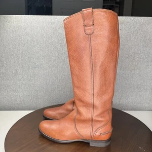 1937 Calzature Stivali Equitazione Donna 6,5 Pelle Marrone Alto Ginocchio Pull On Moto - Foto 1 di 19
