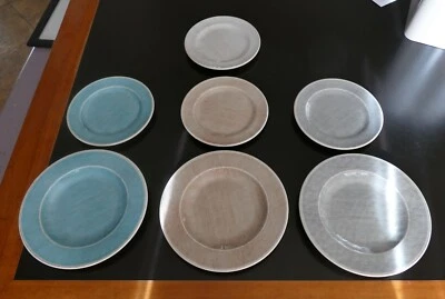 Set of 7 Carlisle Grove Melamine Salad and Bread Plates Blue Gray Brown White - Image 1 of 4