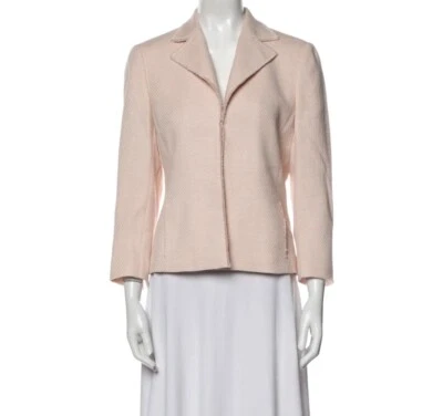 akris pink linen wool snap front blazer size 6 - Image 1 of 4