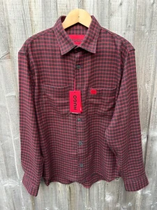 HUGO Hugo Boss Oversized Check Flannel Shirt Overshirt Red / Black LS Men's New - Picture 1 of 7