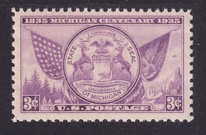 US 775 3c purple MINT NH VF MICHIGAN CENTENARY FROM 1935 - 5P1 - Picture 1 of 2