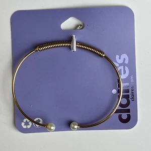 CLAIRE'S GOLD TONE & Pearl Cuff BRACELET Costume Fashion Jewelry Teen Womens - Picture 1 of 7