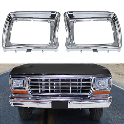 New Headlight Bezel Trims Chrome For Ford F-100 F-150 F250 F350 Bronco 1978-1979 - Image 1 of 4