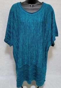Fashion Bug Womens Sweater Shirt Top Blouse Size 1X Blue Green Striped - Picture 1 of 12
