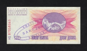 F.C. BOSNIA HERZEGOVINA , 10 DINARES 1992 , S/C ( UNC ) , SELLO SARAJEVO . - Imagen 1 de 2
