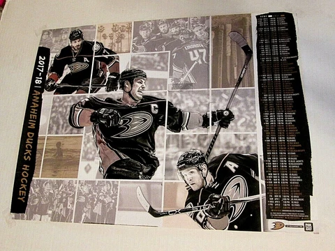2017-2018 ANAHEIM DUCKS GAME SCHEDULE POSTER; GETZLAF PERRY AND KESLER 18" X 24" Cover