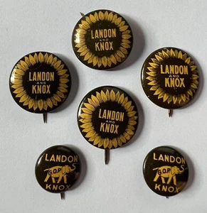 Bottoni Spilla Campagna Presidenziale Landon Knox 1936 | Set di 6 - Foto 1 di 7