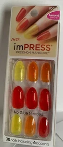 ImPRESS Press On Nails Orange Red Yellow transparent Jelly-like  Almond shape - Picture 1 of 1