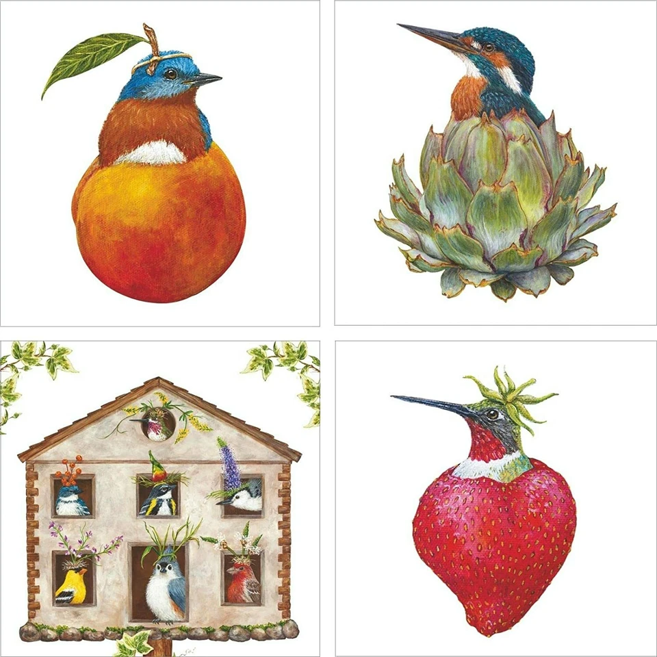 Vicki Sawyer 80 Cocktail Napkins 4 Designs Birds Owl Sheep Duck Gifts 5x5