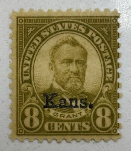 US STAMP: Scott #666 - 1929 8 Cent - GRANT - Olive Green - Kansas Overprint - Picture 1 of 2