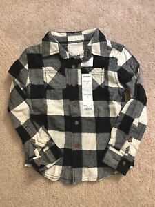 NWT New Boys Sonoma Black and White Checkered Flannel Long Sleeve Shirt: size 4