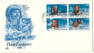 4 '86 FDCs Polar Explorers, Statue of Liberty, Wood Carving, National Guard PC - Image 1 of 4
