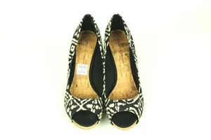 Womens Christian Siriano Stilletos Cork Heels Open Toe Black White Size 9.5W NWT - Picture 1 of 7