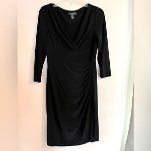 Lauren Ralph Lauren Dress black womens 4 side slit draped fitted formal ruching