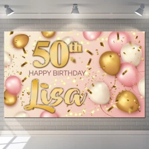 Personalisiert Happy Birthday Roségold Kulisse Hintergrund Ballon Party Poster - Bild 1 von 7