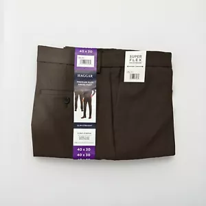 Haggar Pantaloni eleganti uomo slim dritti premium flessibili, marrone, taglia 40x30 - Foto 1 di 4