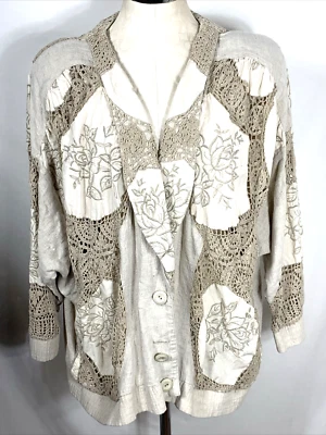 Vtg Nordstrom Gallery Crochet Embroidered Jacket Sz L Oversized Blazer FLAWS - Image 1 of 4