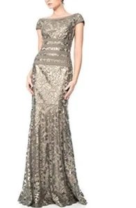 Vestido para mujer Tadashi Shoji oro rosa encaje floral largo formal talla 6 - Imagen 1 de 6