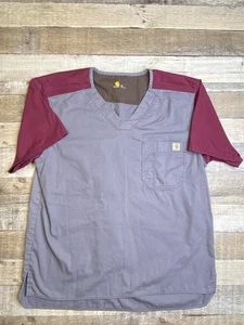 Carhartt Scrub Top Mens M Maroon Gray Medical Ripstop Tech Shirt C14108 - Picture 1 of 7