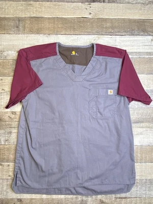Carhartt Scrub Top Mens M Maroon Gray Medical Ripstop Tech Shirt C14108 - Image 1 of 4