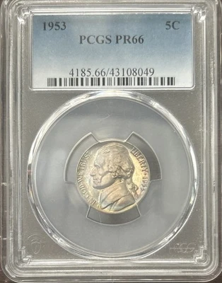 1953 Proof Jefferson Nickel - PCGS PR66 - Rainbow Toned - Image 1 of 4