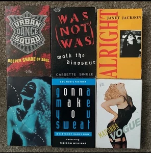 1990's Singles Cassettes Lot Of 6 Madonna C&C Music Janet Jackson Walk The Dino - Picture 1 of 3