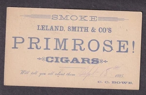 1885 ad postal card smoke Leland Smith & Cos Primrose cigars Saginaw MI to Detro - Picture 1 of 2