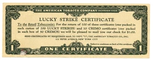 VINTAGE AMERICAN TABAK COMPANY - LUCKY STRIKE ZERTIFIKAT - Bild 1 von 2