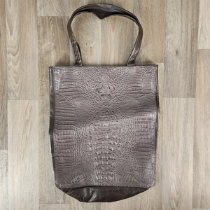 Jana Feifer Tasche Kunstleder Krokodilprägung braun Lederbesatz Schultertasche - Bild 1 von 9