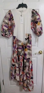 NWT SEA NEW YORK Harlow Patchwork Padded Puff Sleeve Dress MSRP $495 Small - Picture 1 of 9
