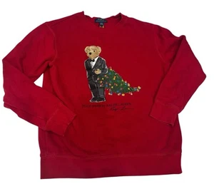 Polo Ralph Lauren Boys Sweater Red Bear Christmas Tree Logo Size L 14-16 - Picture 1 of 5