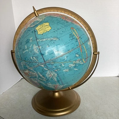 Cram's 12" Scope-O-Sphere Vintage Años 70 Mundo Azul Globo Geografía Mapa Base Metálica Foto 1 de 4