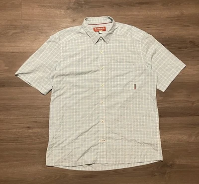 Simms Fishing Shirt Size XL Blue Plaid Short Sleeve Pockets Lightweight - Image 1 of 4