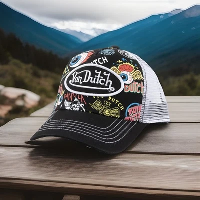 Von Dutch all over print eyes Trucker Hat Snapback - Image 1 of 3