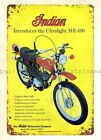 1974 Indian ME-100 moto ultralégère Enduro-1 métal panneau étain restaurant pub